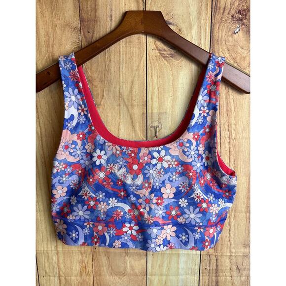 Fabletics Reversible Sports Bra Floral Coral Color Size XL READ DESC - Picture 1 of 6